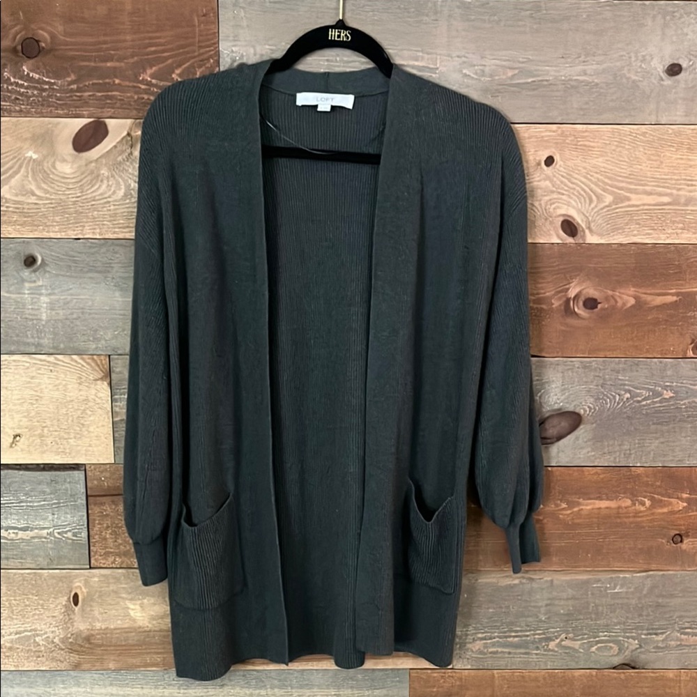 LOFT Green Cardigan Sweater Lightweight Open-Front